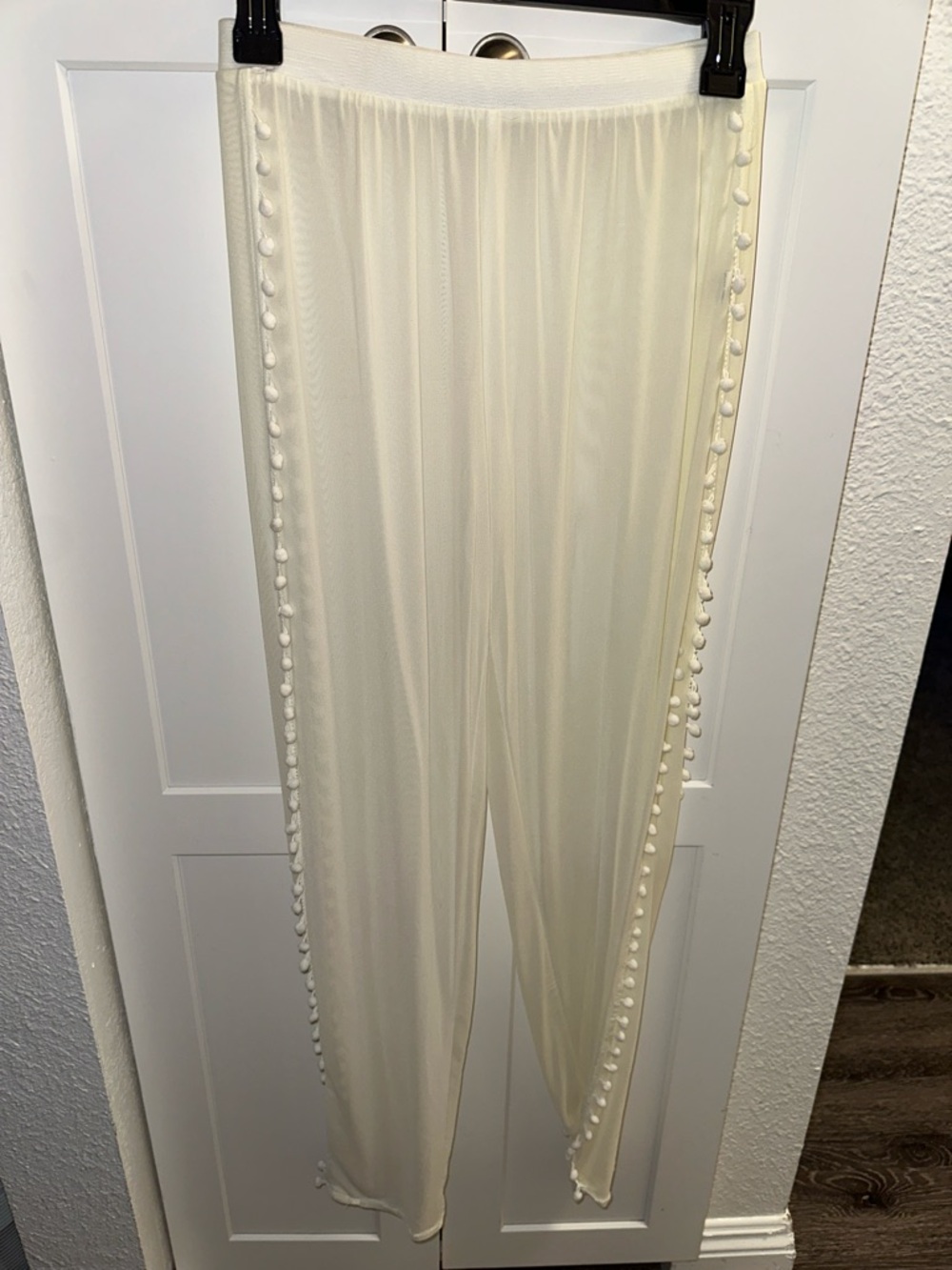 Cream Sheer Pom-Pom Trim beach swim cover up lounge Pants